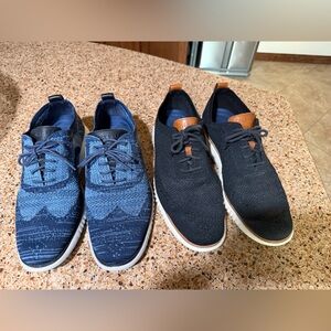 Cole Haan Knit Lace-Up Sneakers with Tan Accents and Blue Knit Pair